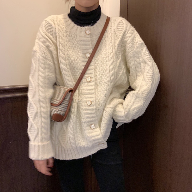 Gentle knitted cardigan cable sweater coat 11 01