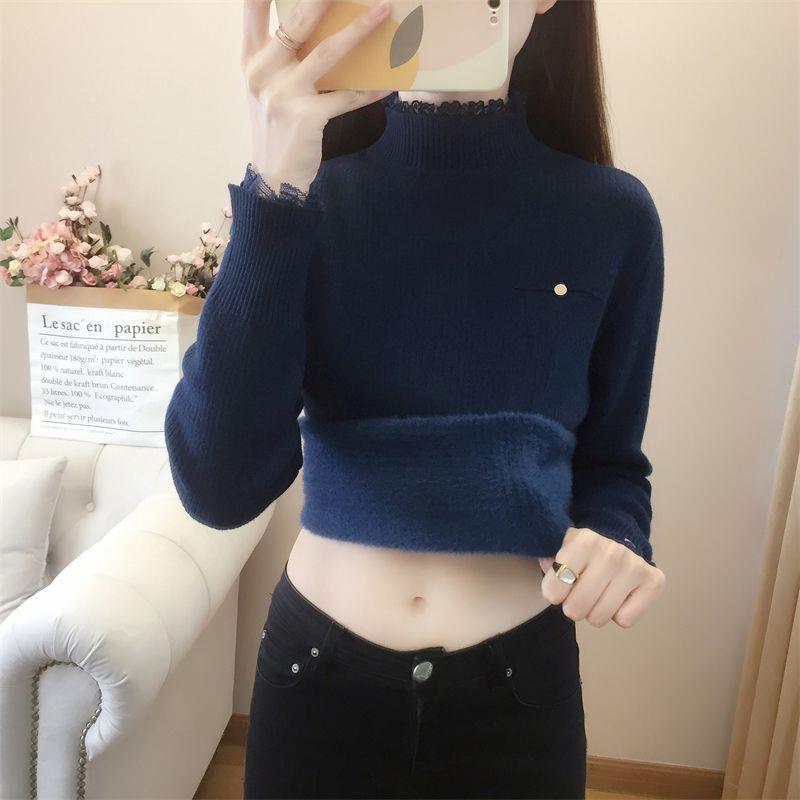 Lace patchwork half turtleneck slim fit inner sweater 30 02