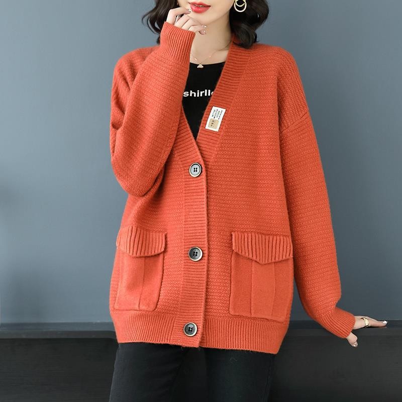 Ladies lazy style mid-length loose sweater cardigan coat 16