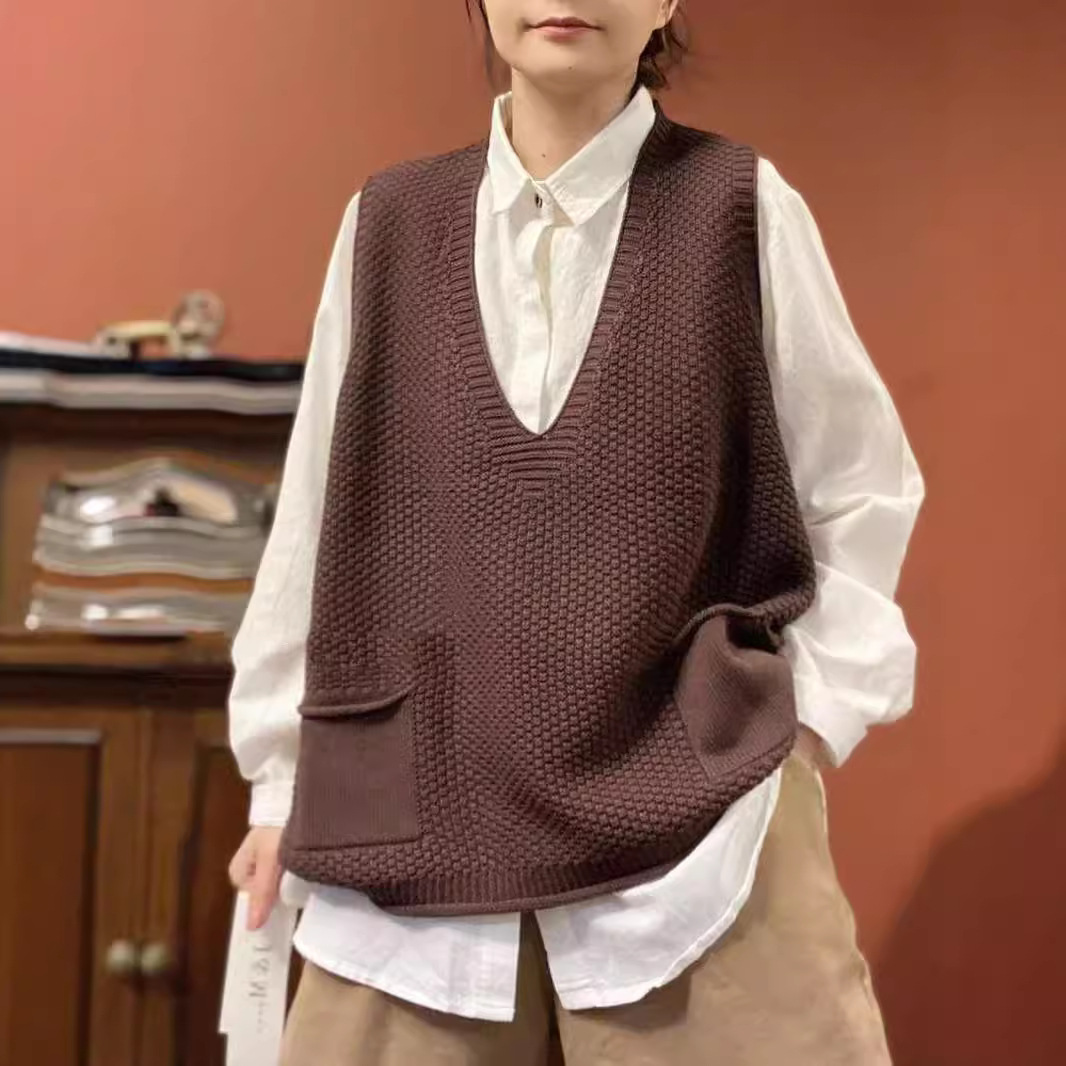 Loose Cotton Sleeveless Cardigan V-Neck Vest 28 01