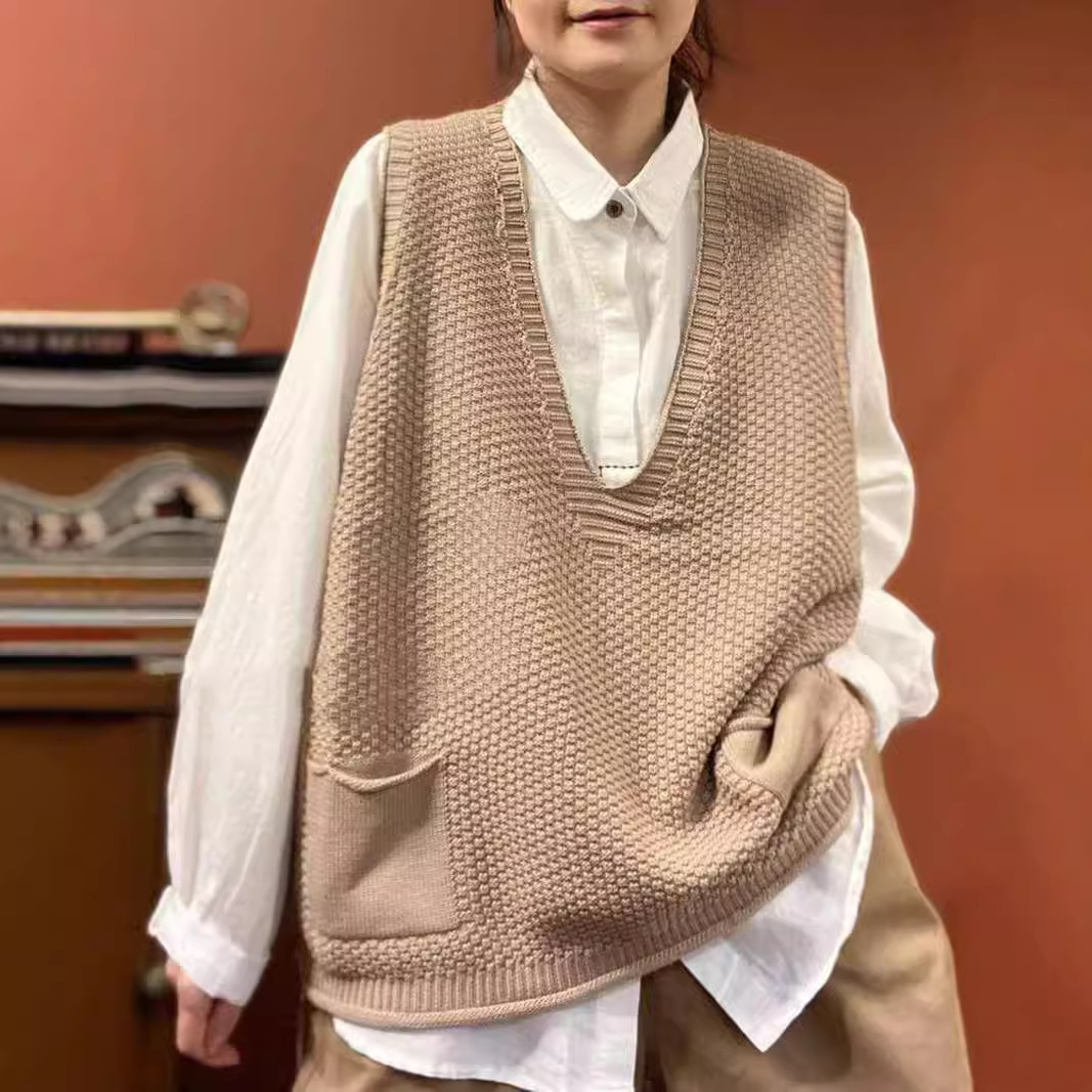 Loose Cotton Sleeveless Cardigan V-Neck Vest 28 02