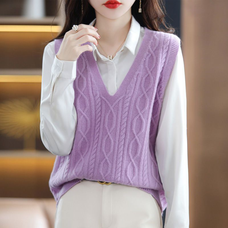 Loose solid color V-neck vest 26 02