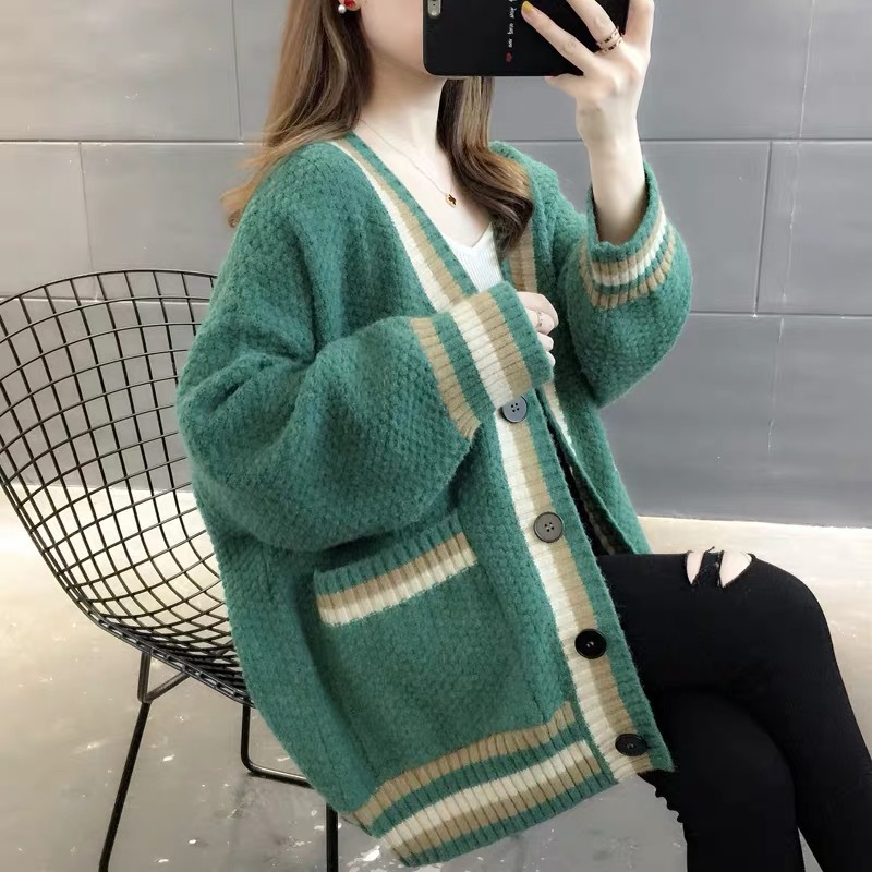 Loose Temperament Striped Contrast Thickened Jacket 13