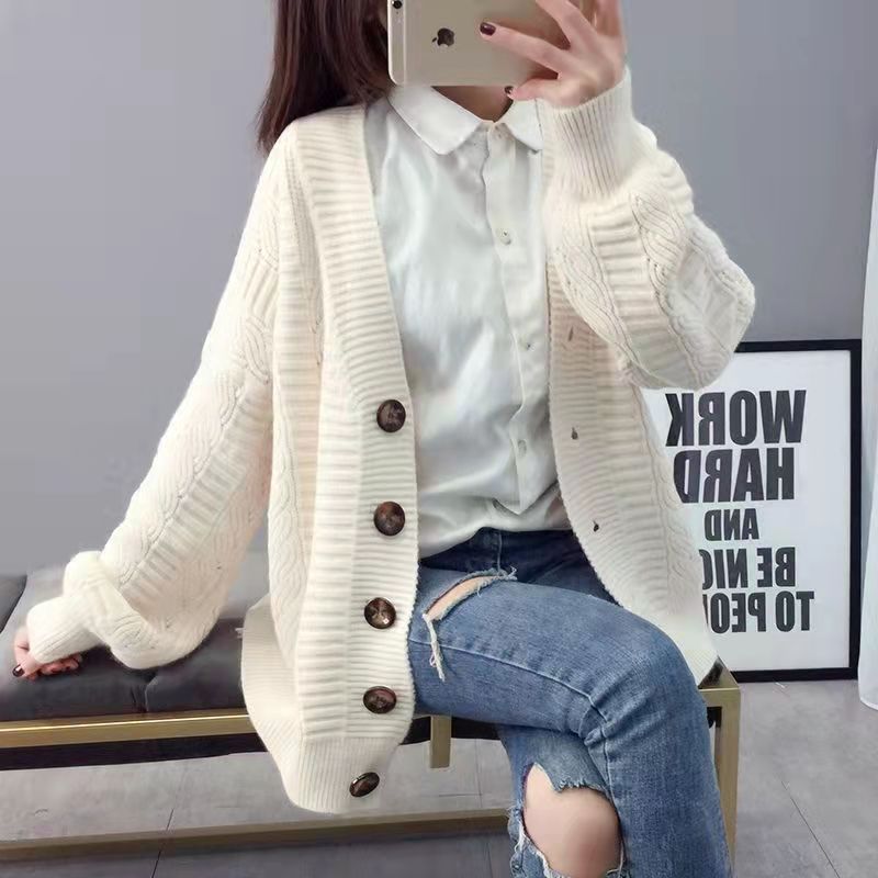 New lazy style lantern sleeve sweater knitted cardigan jacket 6 01
