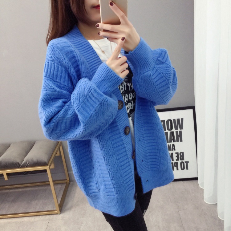 Lazy style lantern sleeve sweater knitted cardigan jacket 44 01