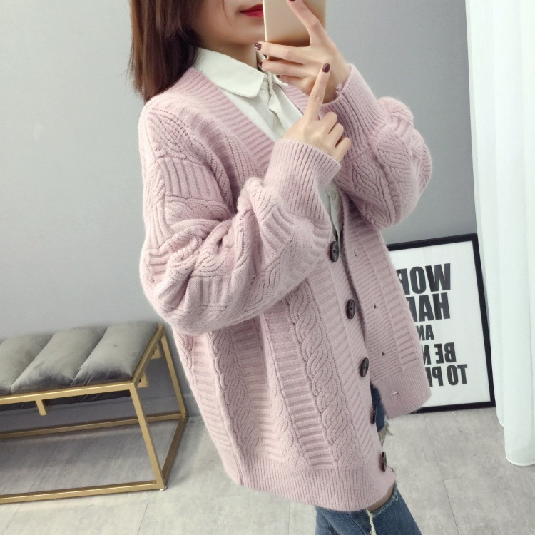Lazy style lantern sleeve sweater knitted cardigan jacket 44 02