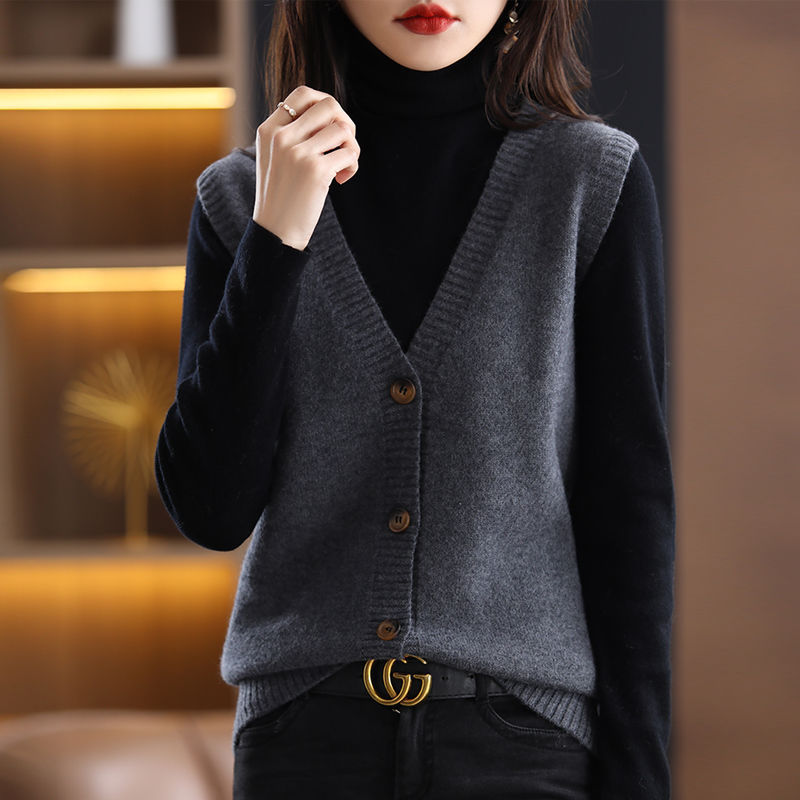 Slim Fit Simple Loose Solid Color Knitted Cardigan Vest 19