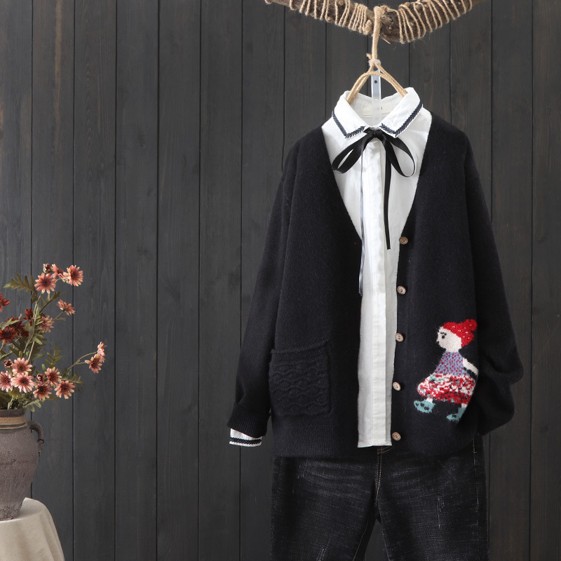 Spring and Autumn Temperament Casual V-neck Jacquard Cardigan Jacket 5 02