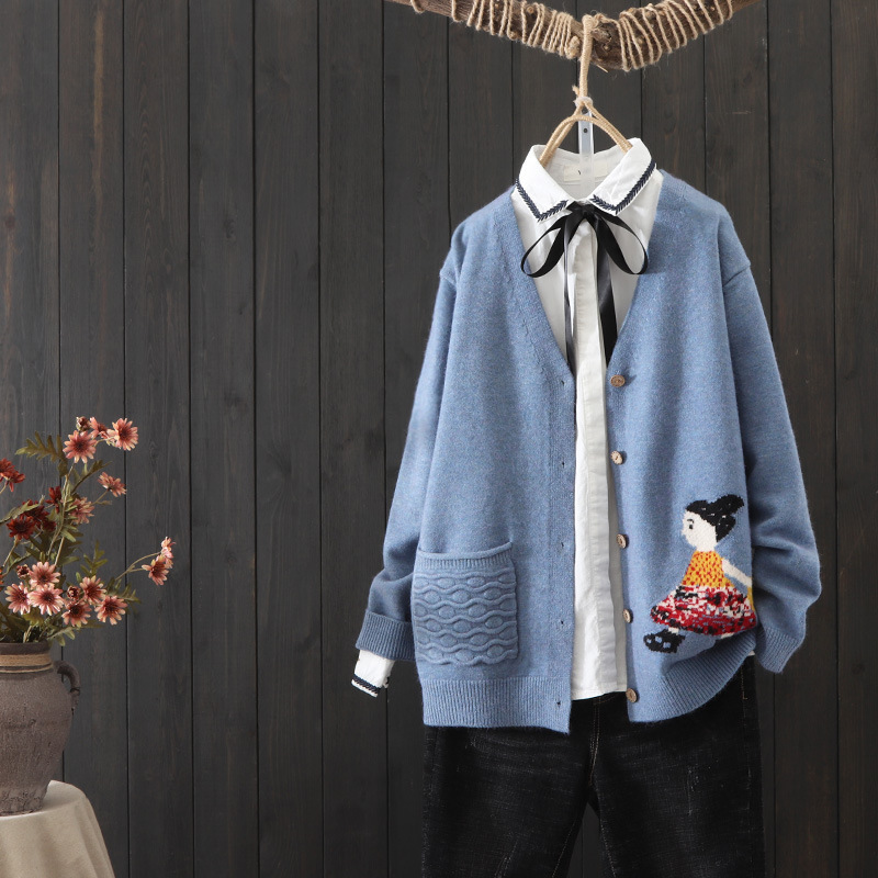 Spring and Autumn Temperament Casual V-neck Jacquard Cardigan Jacket 5 01