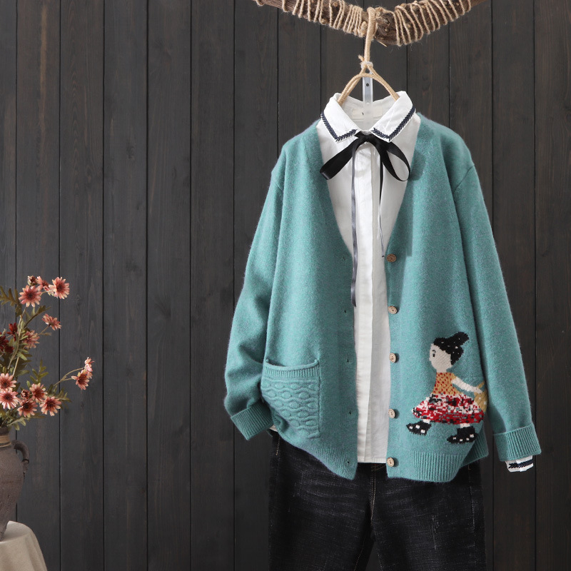 New Spring and Autumn Temperament Casual V-neck Jacquard Cardigan Jacket 43 01