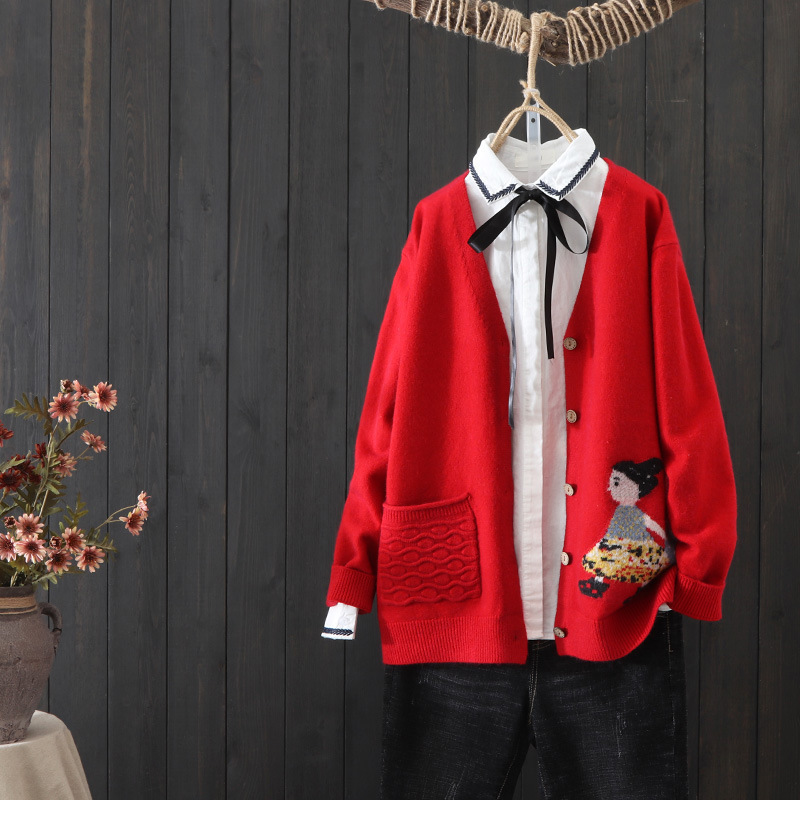 New Spring and Autumn Temperament Casual V-neck Jacquard Cardigan Jacket 43 02