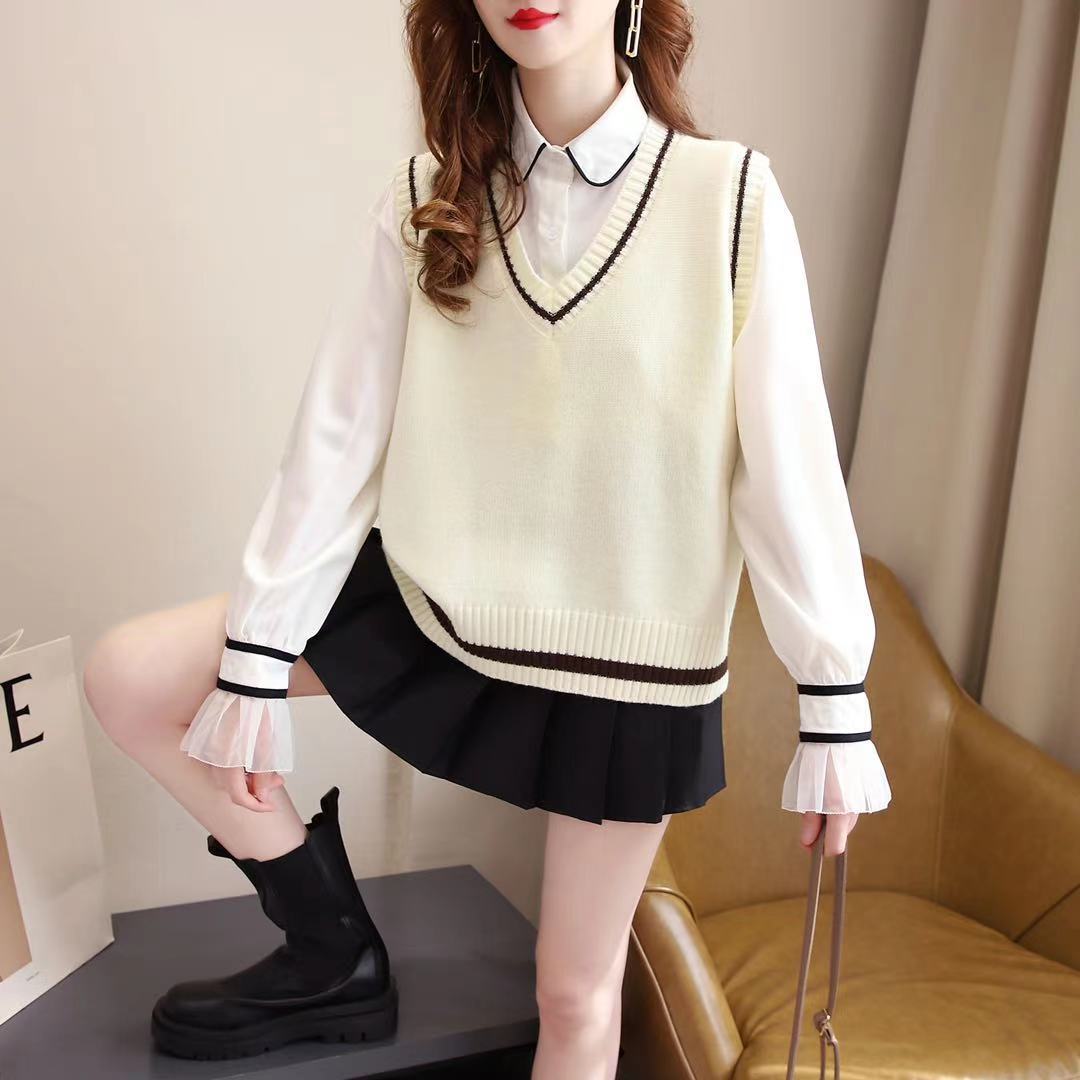 V-neck knitted vest women's loose wool layered vest 22