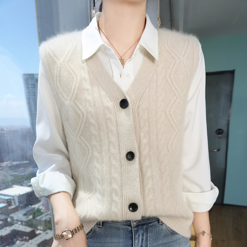 Women's sleeveless v-neck knitted cardigan vest 23 01