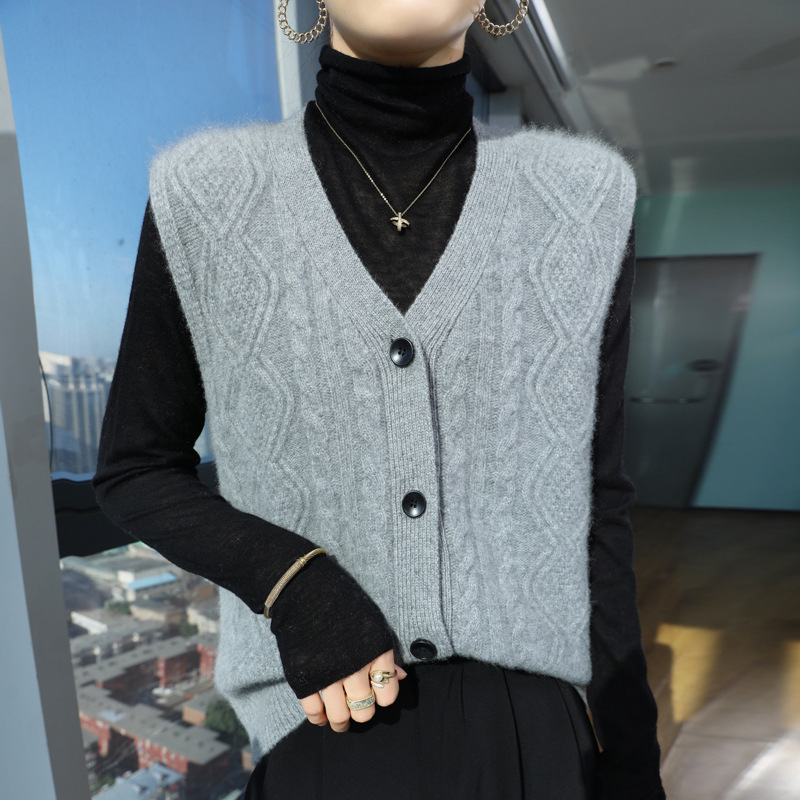 Women's sleeveless v-neck knitted cardigan vest 23