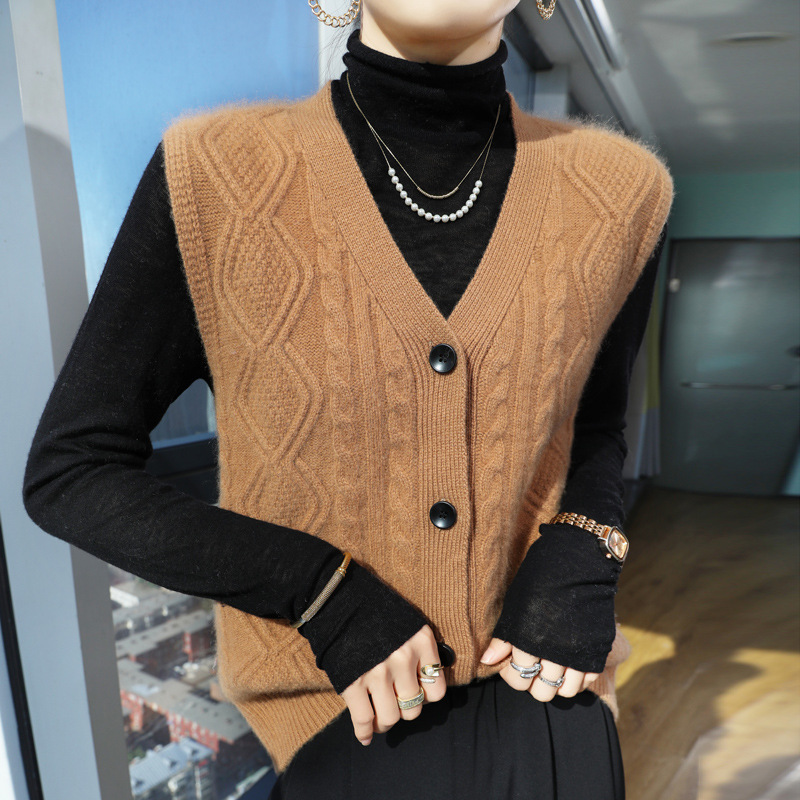 Women's sleeveless v-neck knitted cardigan vest 23
