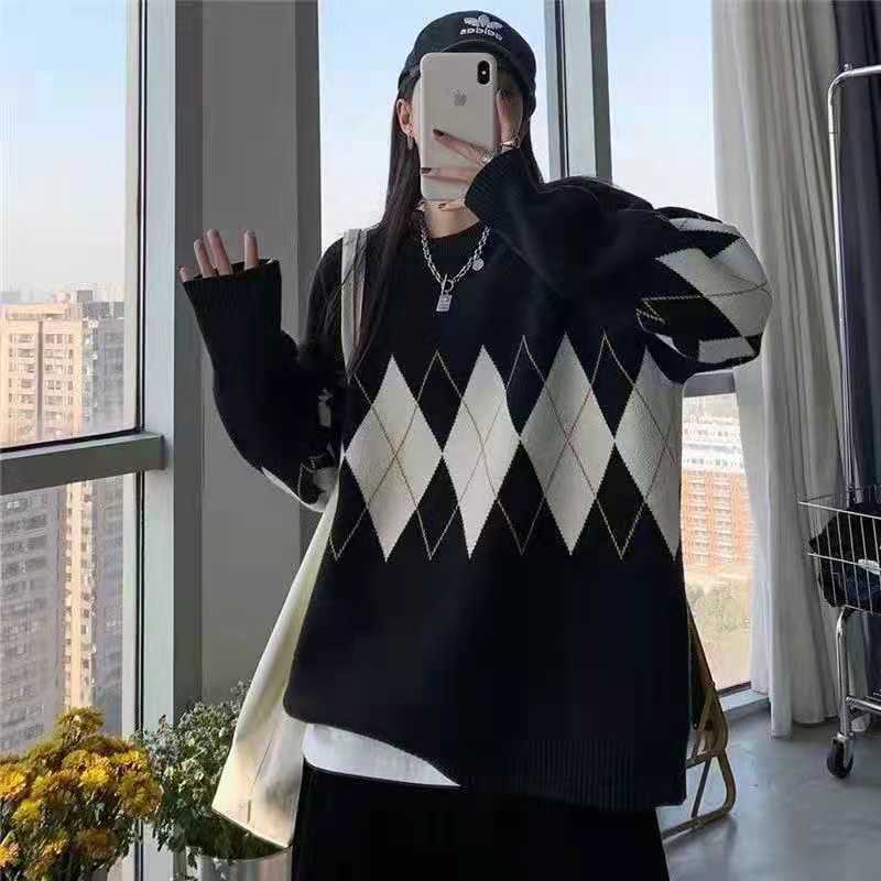 Diamond-shaped round-neck loose-fitting knitted 58 01