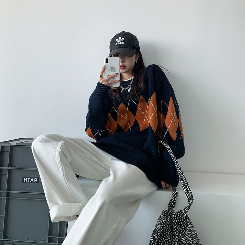 Diamond-shaped round-neck loose-fitting knitted 58 02