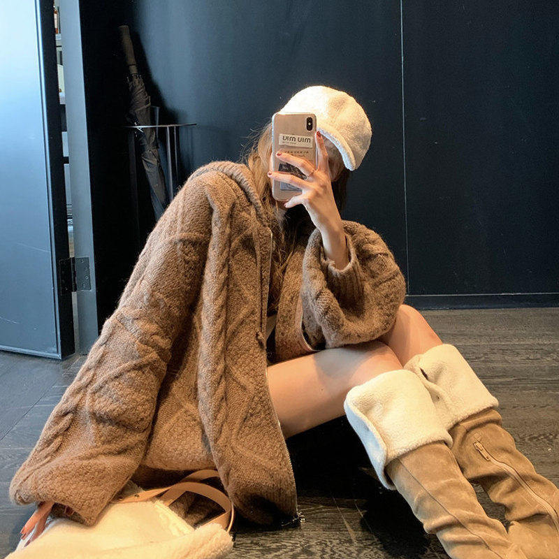 Hooded knitted cardigan thick lazy style jacket 53