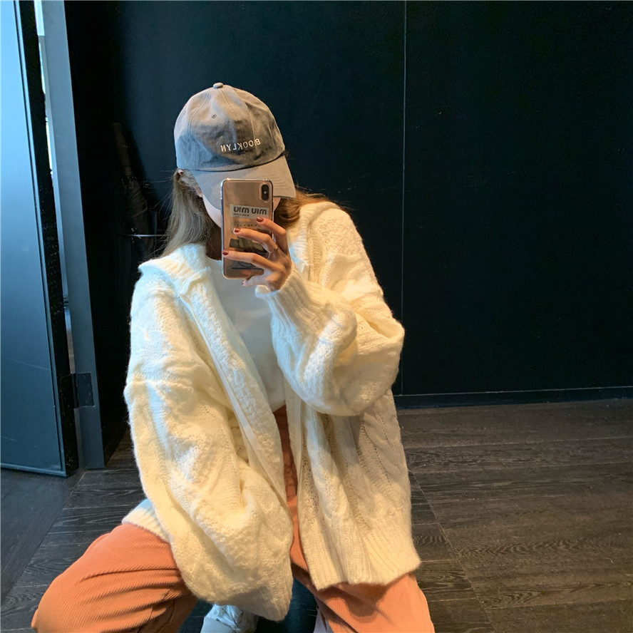 Hooded knitted cardigan thick lazy style jacket 53