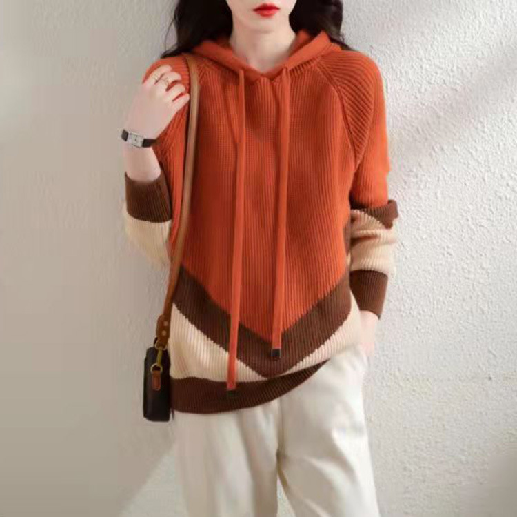 Hooded pullover sweater colorblock sweater 54 02