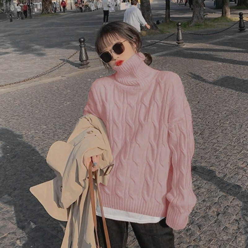 Lazy style lantern sleeve high collar pullover sweater 57