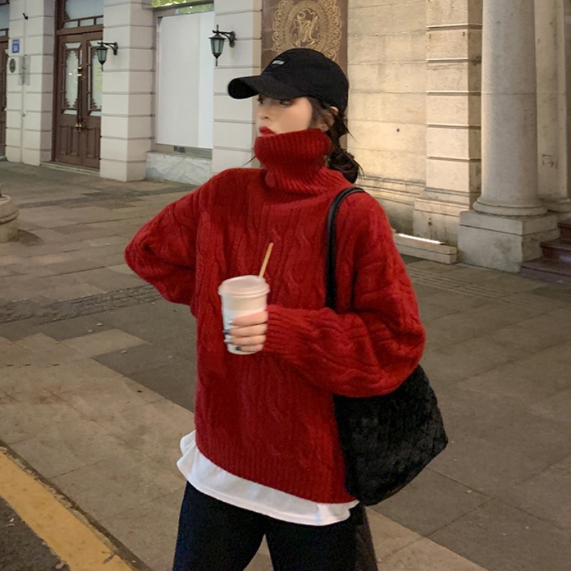 Lazy style lantern sleeve high collar pullover sweater 57