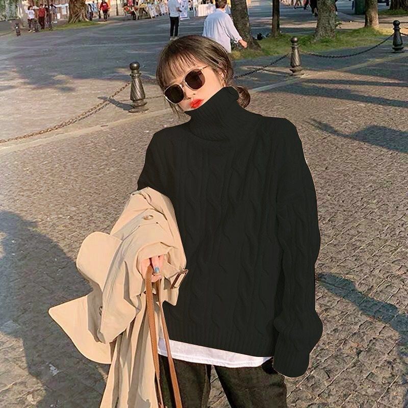 Lazy style lantern sleeve high collar pullover sweater 57