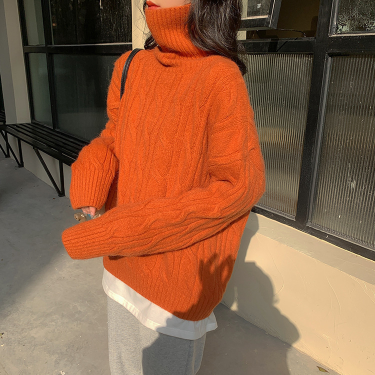 Lazy style lantern sleeve high collar pullover sweater 57